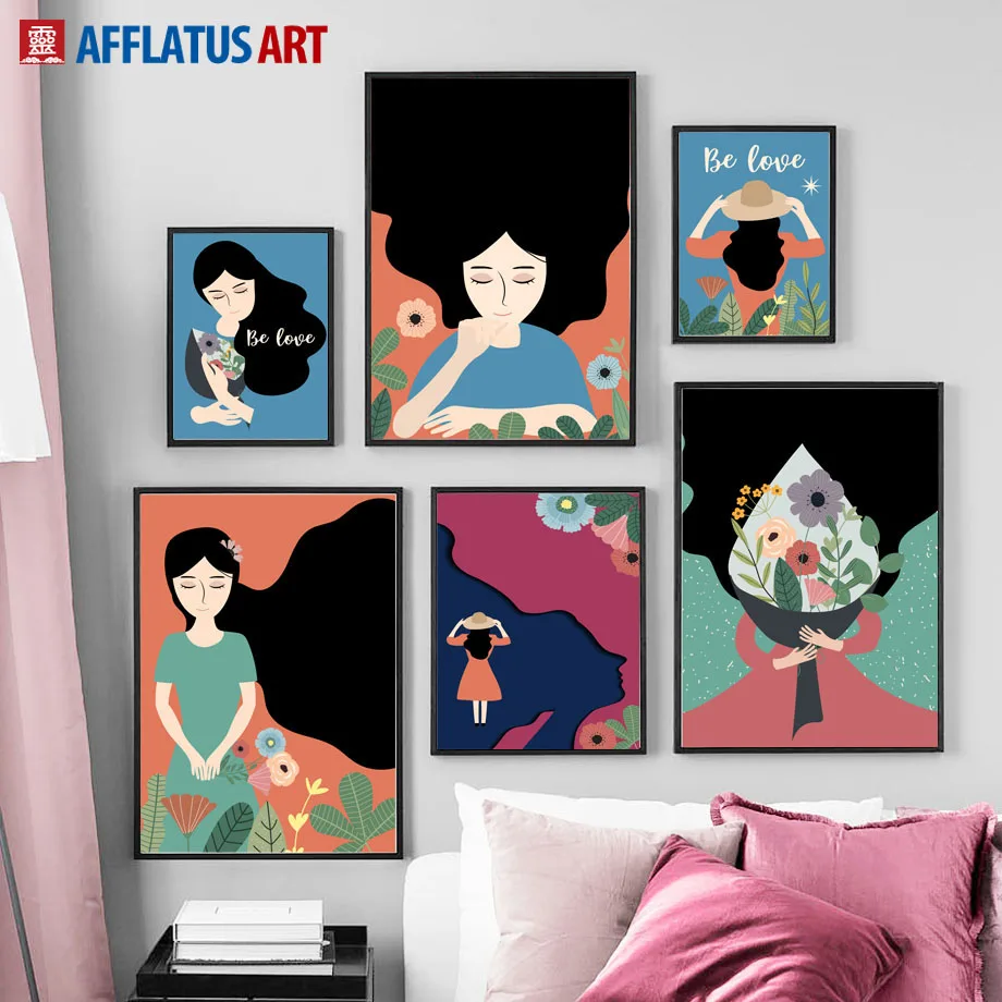 

Abstract Girl Flower Plant Figure Wall Art Canvas Painting Nordic Posters And Prints Vintage Wall Pictures For Living Room Decor