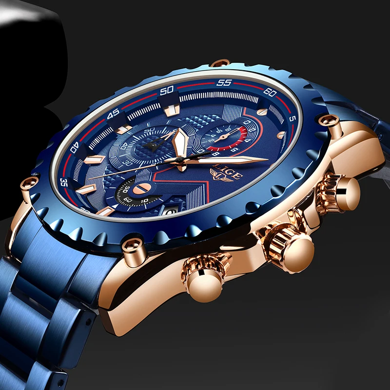 Lige Creative Design Watches Men Luxury Quartz Wristwatch With Stainless Steel Chronograph Spo-3