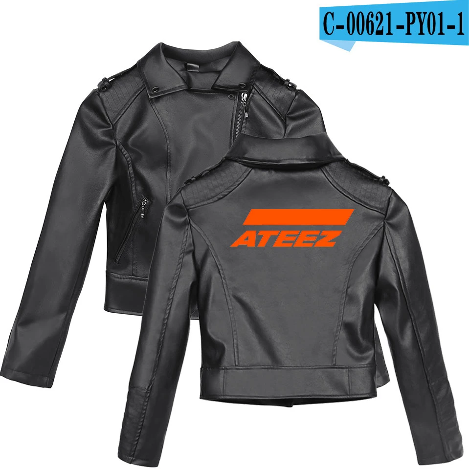 ATEEZ новая одежда с принтом розовый/черный pu кожаные куртки для женщин riversale Serpents уличная кожаная брендовая куртка плюс - Цвет: 14