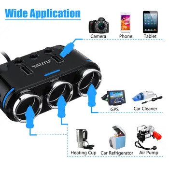 

USB Port Car Cigarette Lighter for Phone On/Off Switch 12/24V 3 Way Socket Splitter Charger
