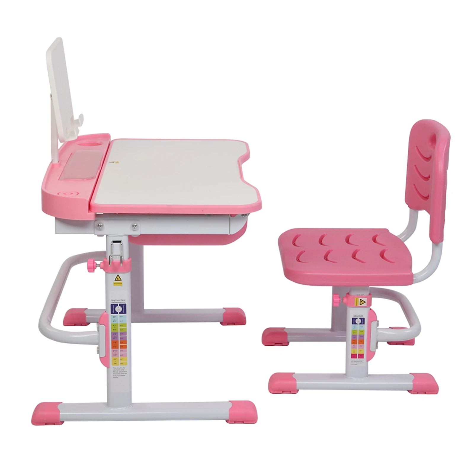 【USA READY STORE】70CM Lifting Table Can Tilt Children Learning And Chair Pink (With Reading Stand Without Lamp)