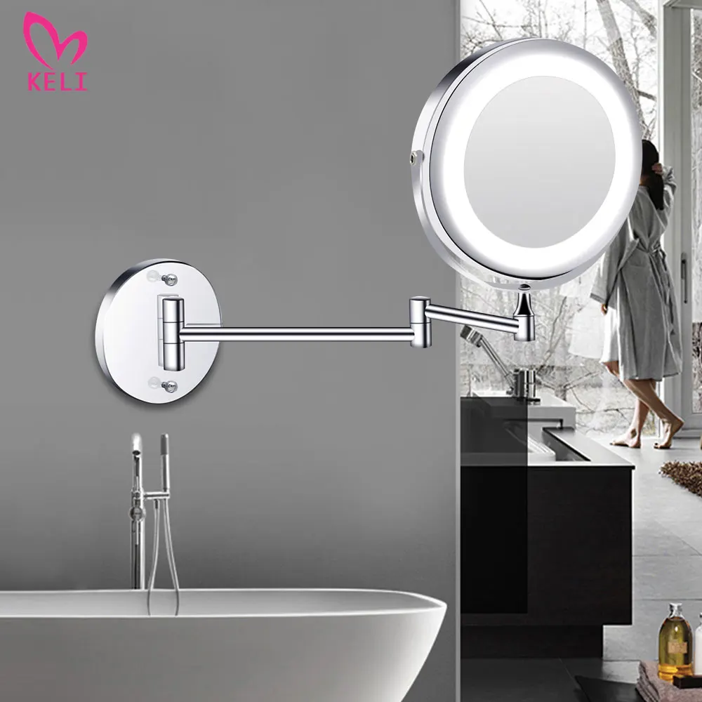 

Wall Mounted Bathroom Mirror Led Makeup Mirror 1X/5X Magnification Adjustable Cosmetic Mirror USB Charging Touch Dimming Mirrors