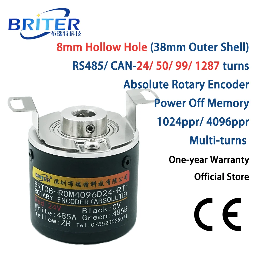 Роторный энкодер абсолютный мульти поворотов RS485 может угол измерения магнитного BriterEncoder глухое отверстие