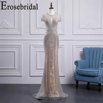 

Erosebridal Luxury Evening Dress Long 2020 Beaded Mermaid Formal Dress for Women Sexy Illusion Body Evening Gown Zipper Back