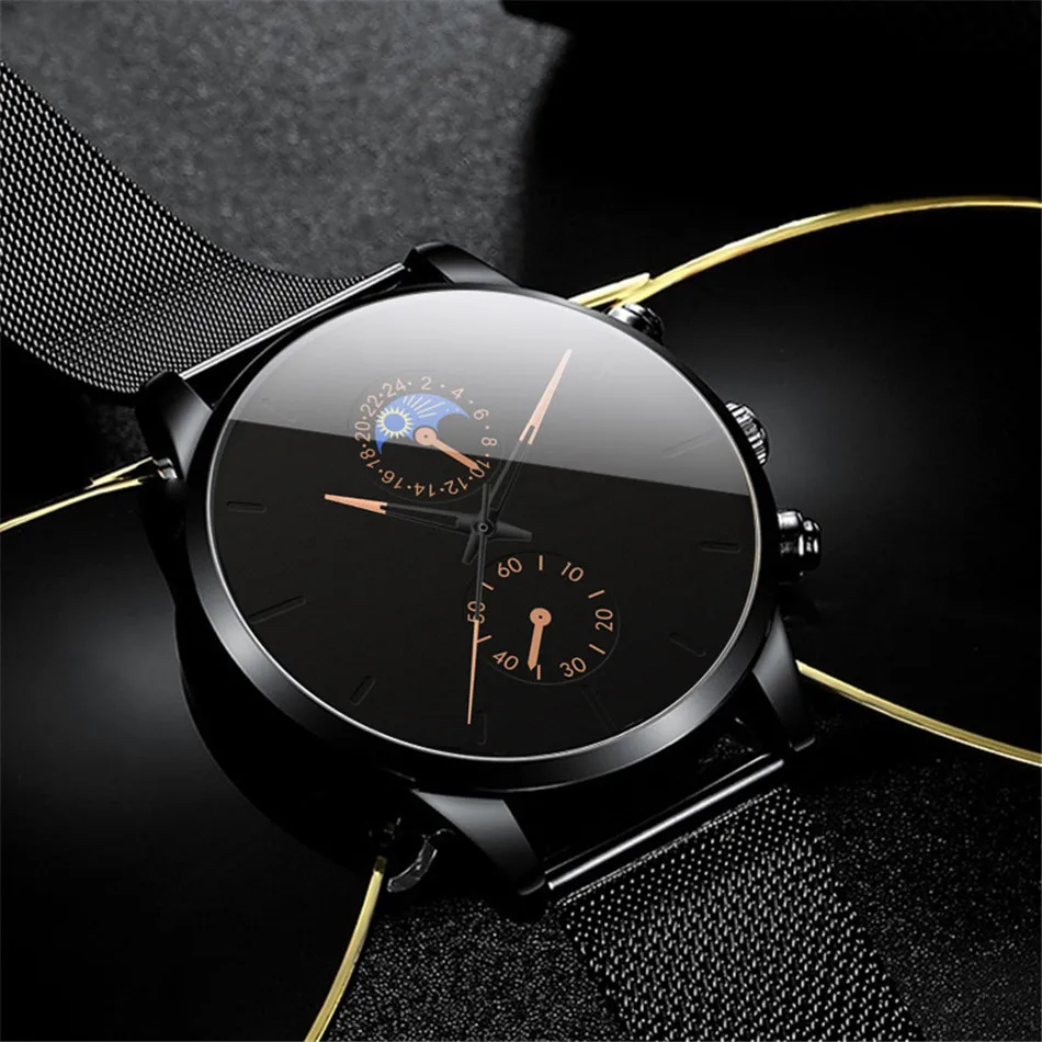 2021 Fashion Watch Men Business Watches Luxury Classic Black Stainless Steel Mesh Belt Quartz Wrist Watch Relogio Masculino