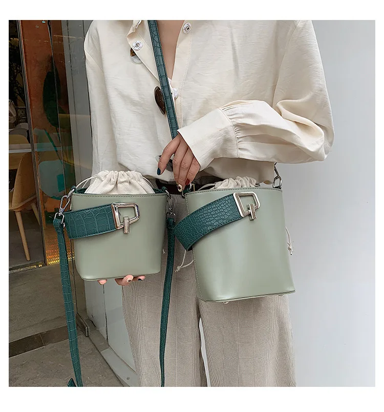 new bucket bag crocodile pattern hand bill of lading shoulder slung women's bag