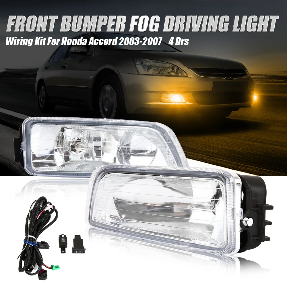 1 Pair Front Fog Light Lamp For Honda Accord 4DR 2003 2008 Front Bumper