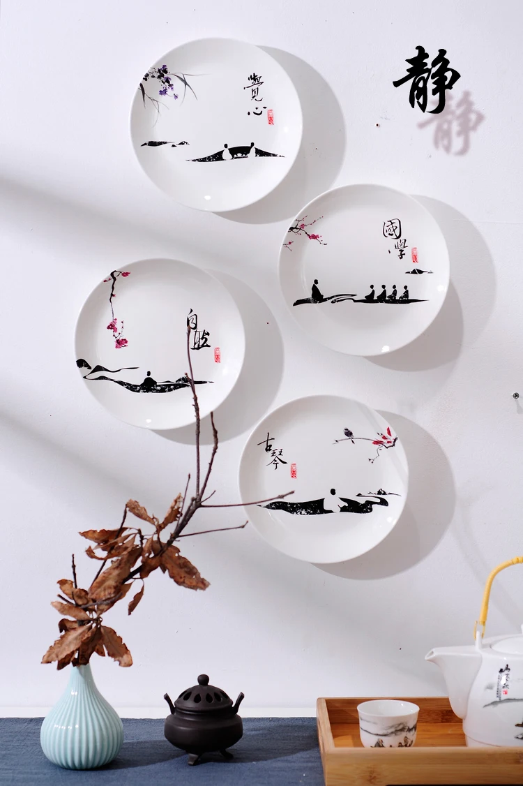 New Chinese Zen Lotus Wall Hanging Plate Restaurant Home Study Room Interior Wall Decoration Pendant Decoration Decorative Plate