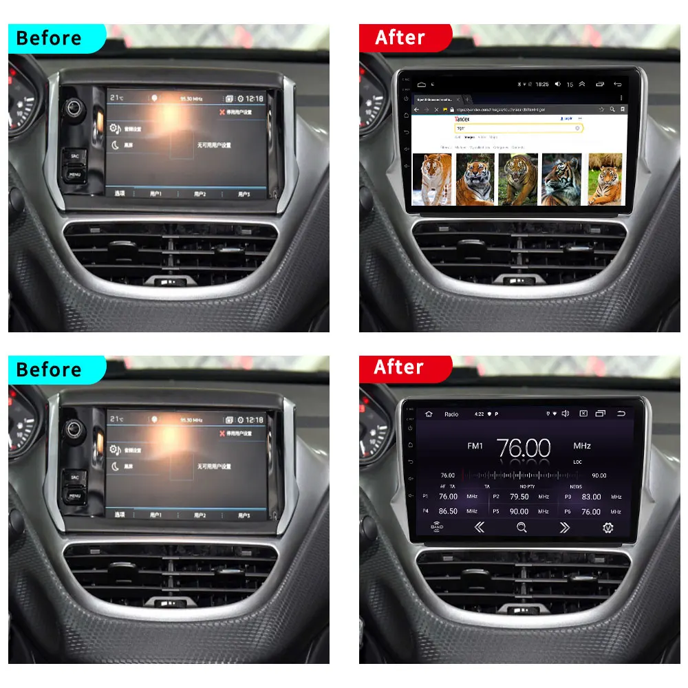  Ekiy 10.1'' IPS Android 9.0 Not 2 Din Car Multimedia Player AutoRadio Stereo For 2014-2018 Peugeot 