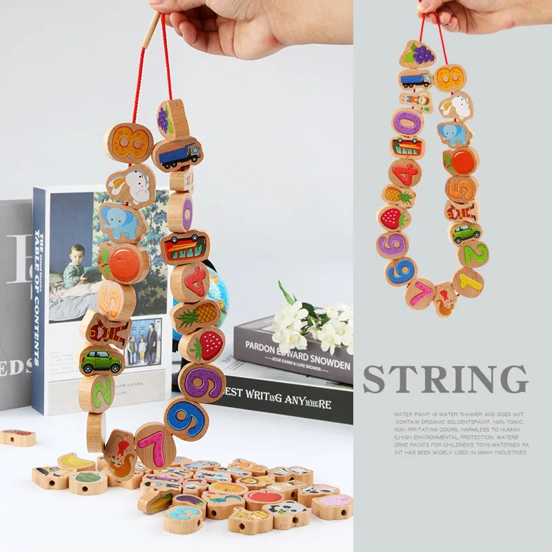 

Children Building Blocks Beaded Bracelet Educational Toy Baby Wear Beads Handmade Wooden Bead Building Blocks Toy 1-3-6-Year-Old