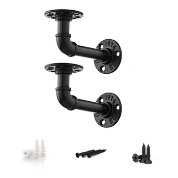 

2Pcs Retro Black Iron Industrial Pipe Shelf Bracket Mounting Storage Bracket Holders Racks Home Decor Partition Support Fram