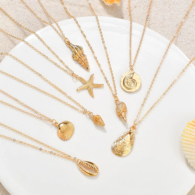 

New Women Necklace Choker Gold Chain Mental Shell Conch Vintage Jewelry Boho Pendant Necklace Female Beach Accessories Wholesale