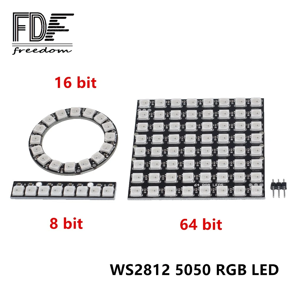 1 шт. 8 16 64 канала WS2812 5050 RGB светодиодный бит 8x8 ламп новая встроенная полноцветная