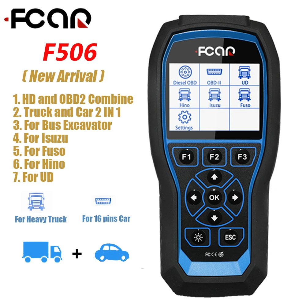 Сканер Fcar F506 HD для дизельных грузовиков 2 в 1 сканер OBD2 автобусного экскаватора