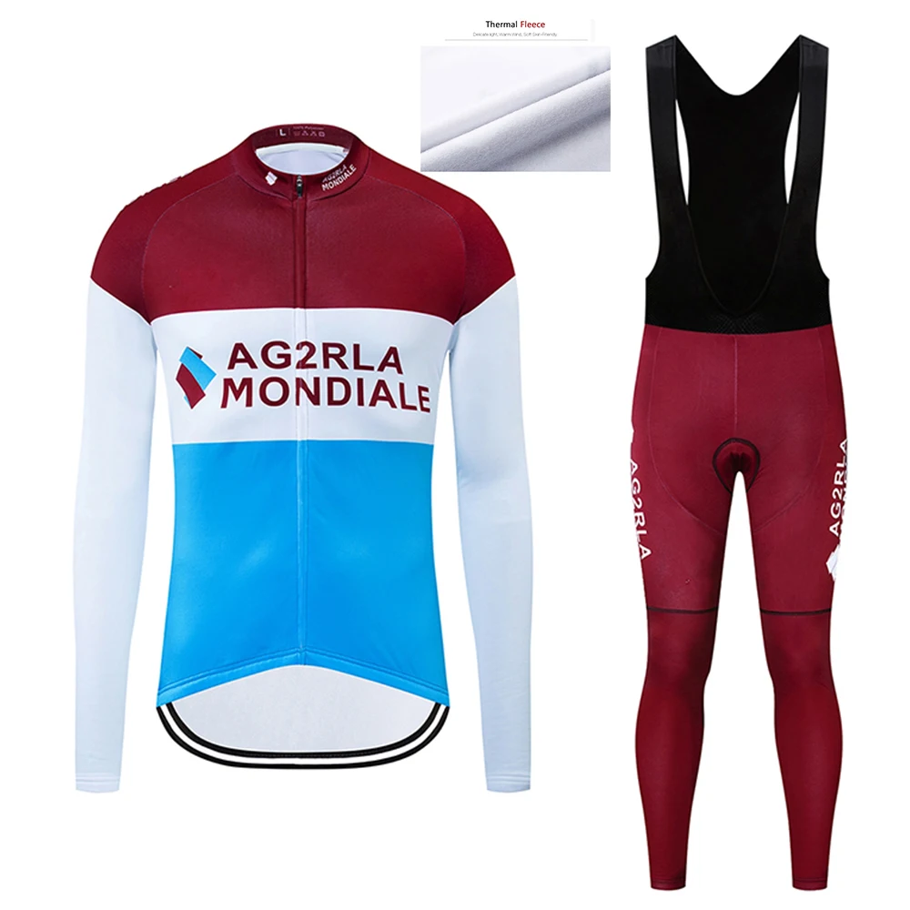 

2019 AG2R TEAM Winter Cycling JERSEY Bike Pants Set Mens 12D Pads Ropa Ciclismo Thermal Fleece Bicycling Maillot Culotte Wear