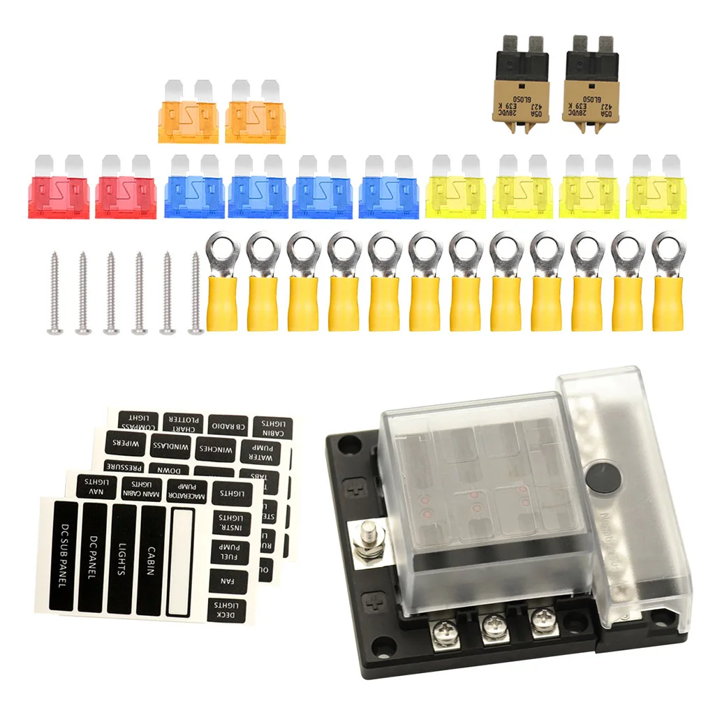 6-Way Blade Fuse Box Block Holder LED Indicator 12V 32V Suv Yacht Boat Ship Car