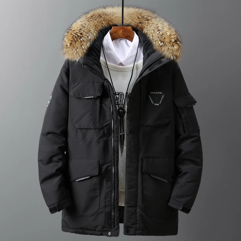 Мужская куртка на утином пуху с капюшоном, ветрозащитная парка, толстое теплое пальто, Мужское пальто большого размера, корейское Свободное пальто, мужская зимняя куртка