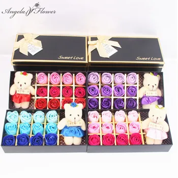 

Rose soap flower gift box and rose bear set decor home Christmas Creative Valentine's Day gift artificial flower present crafts