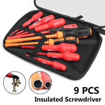 

High Carbon Steel Insulated Electrical Screwdriver Set 9 Pcs Withstand 1000V Magnetic Slotted Durable Hand Repair Tool Kit