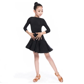 

Kids Competition Latin Dance Dress Children Professtional Cha Cha Rumba Samba Jive Ballroom Girl 110-170CM Bevel Edge Vestidos
