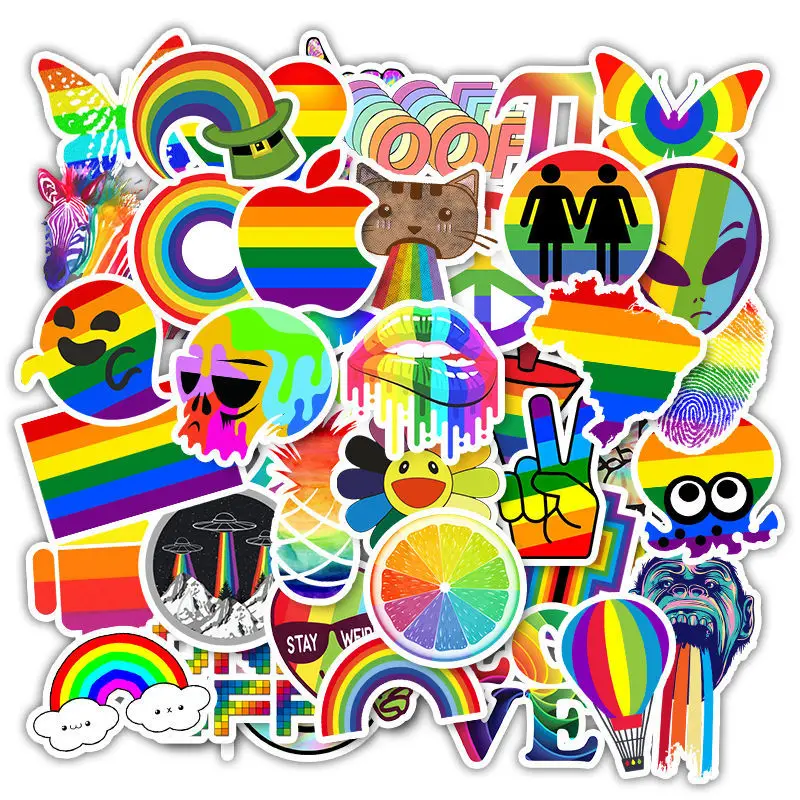 

50Pcs Rainbow Graffiti Apple UFO Cartoon colorful flower Stickers Decal Stickers On Car guitar Luggage Laptop Skate Bike sticker