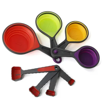 

8 Piece Set Silicone Collapsible Measuring Cups Spoon Set Folding Measuring Cups Measuring Spoons Kitchen Cooking Tool