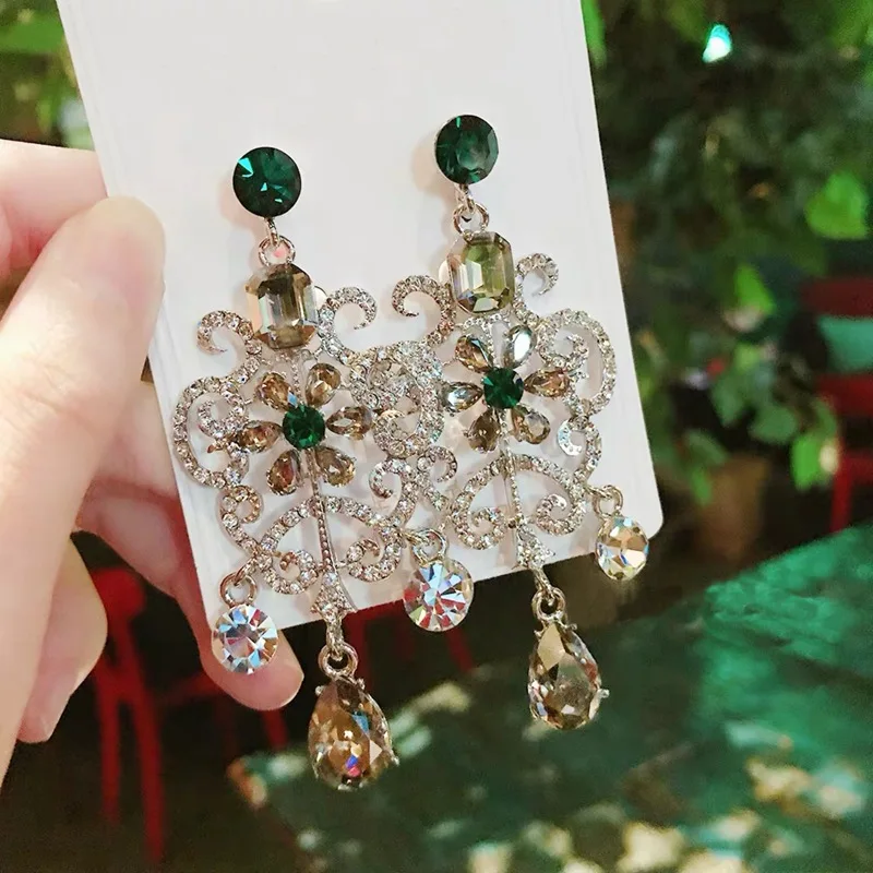 MENGJIQIAO Винтажный Дворцовый стиль цветок кристалл Pendientes Mujer Moda массивные Висячие серьги вечерние ювелирные изделия
