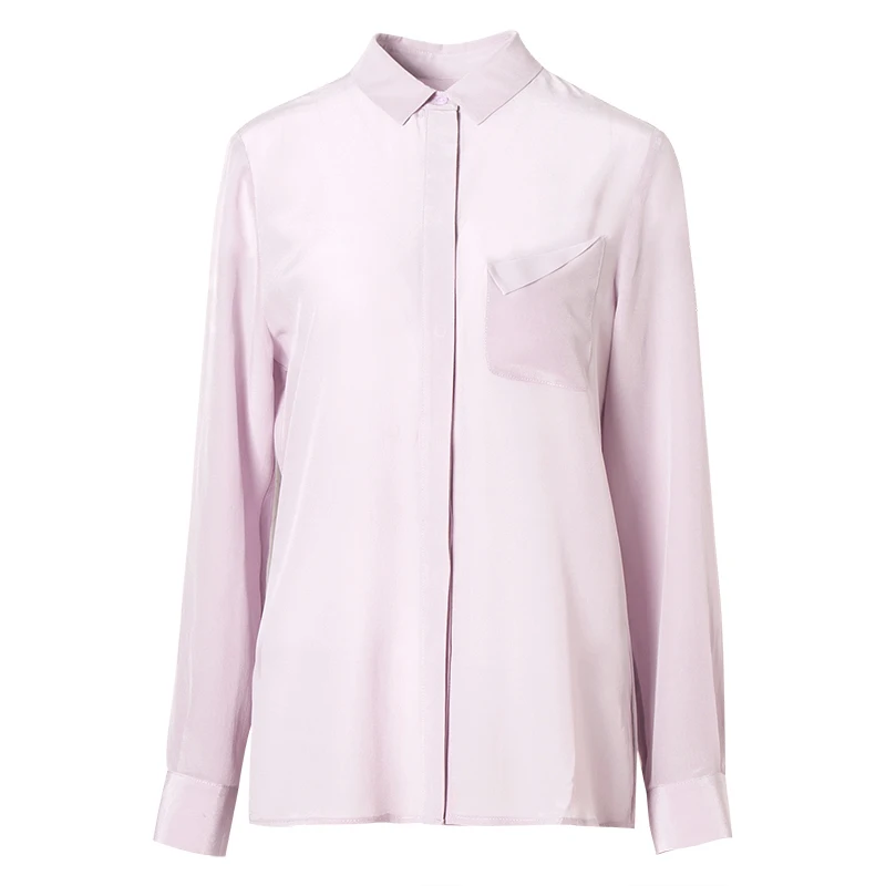 SuyaDream, Женская одноцветная шелковая блуза, натуральный шелк, креп, длинный рукав, один нагрудный карман, офисные блузки,, осенняя рубашка