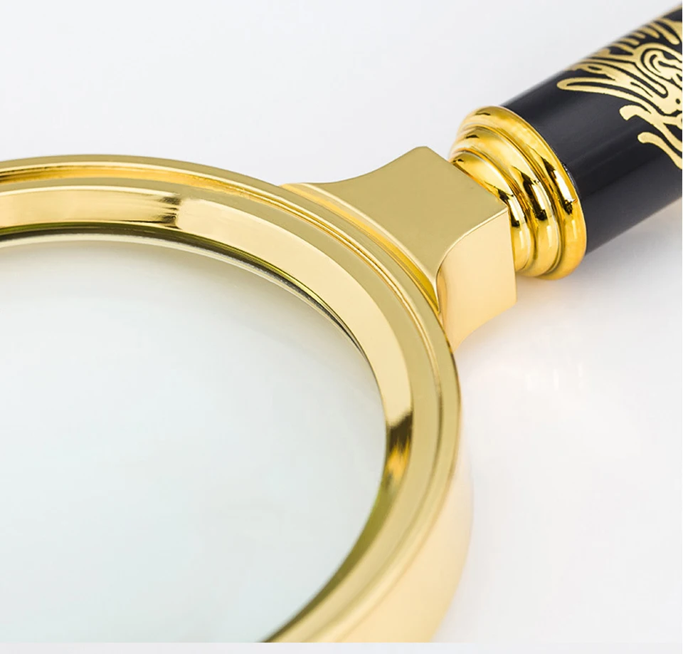 Portable Handheld 5X Magnifying Glass 60mm 70mm 80mm 90mm Retro Handle Magnifier Eye Loupe Glass with Chinese Dragon for reading