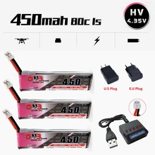 Elevação gnb 3.8v 450mah 80c/160c 4.35v fpv lipo bateria conjunto com plugue ph2.0 para zangão m80s tiny7 beta75s emax tinyhawk snapper7