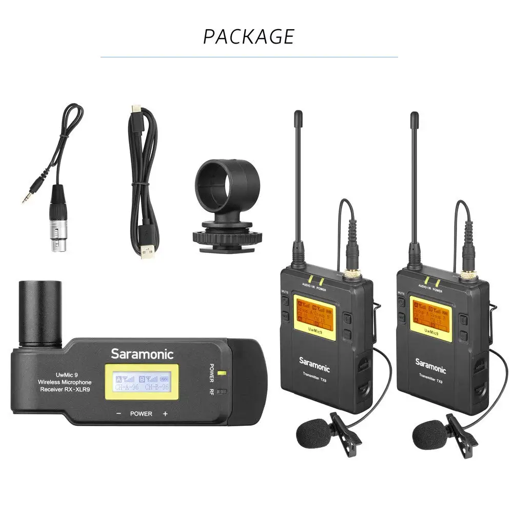 Saramonic 96-Channel всенаправленная UHF Беспроводная нагрудная гарнитура система два боди передатчика и один приемник XLR для камер