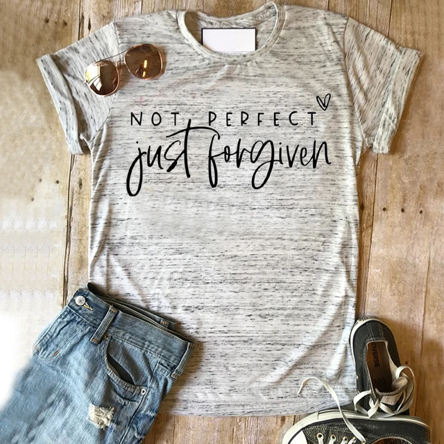 Not Perfect Just Forgiven Christian Tees Christian T-Shirts Religious Shirts for Women Jesus Clothing Inspirational Tee L 6