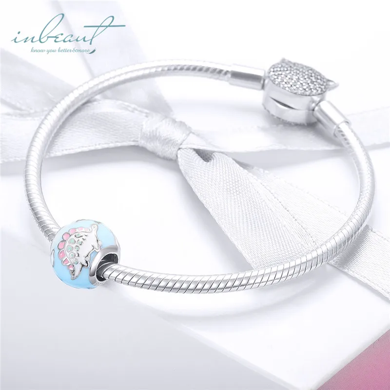 S925 серебро fit Pandora браслет синий круглый динозавр бусины 925 эмаль милый маленький зверь дерево подвески в виде листьев для цепочки