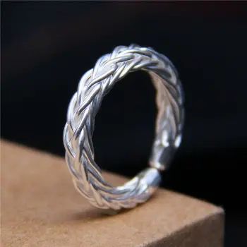 

S925 silver original silver cold wind trend domineering light luxury opening adjustable twist shape men's ring