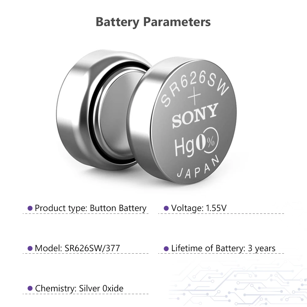25 шт. SONY батарея монетного типа для часов 1 55 V AG4 377A 377 LR626 SR626SW SR66 кнопочная ячейка