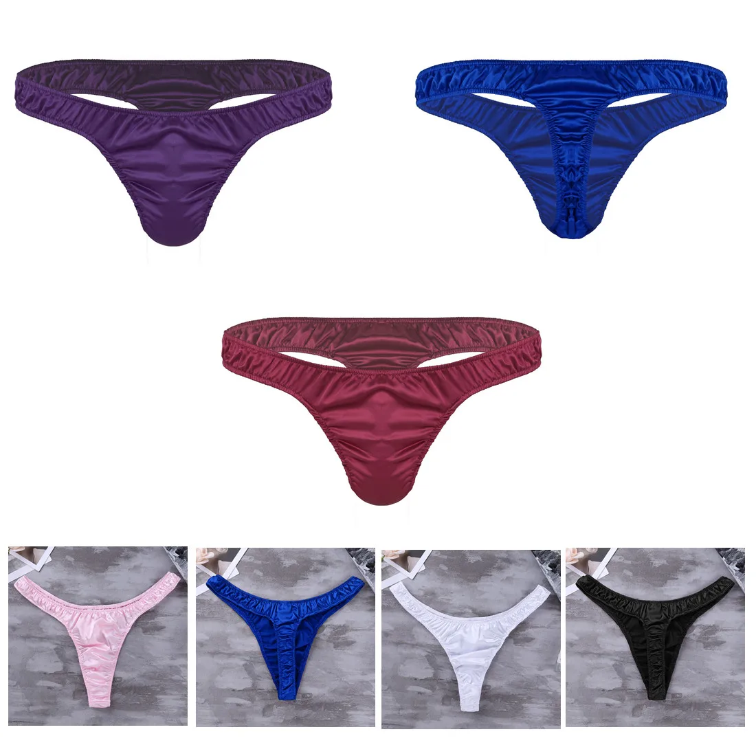 Men Briefs Hombre Sexy Lingerie Sissy Boy Panties Underwear Soft Shiny Satin Hombre Ruffled Boxes Shorts Bikini Thong Underpant