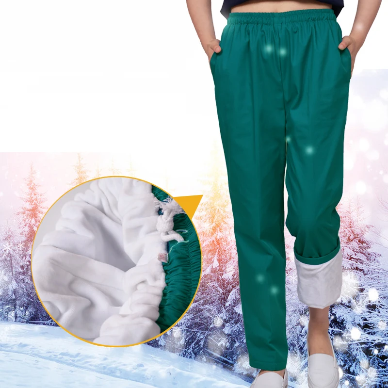 green pants Зимние теплые флисовые брюки санитара Талия на резинке с шнурком медицинская Униформа скраб брюки США размер для женщин мужчин - Цвет: green pants