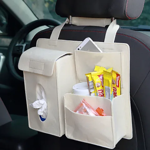 Back Seat Storage Bag Organizer Hanging Bag Paper Towel Mobile Phone Storage Felt Bag  Debris Organizer Accessories
