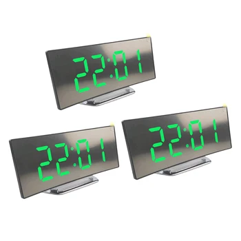 

3pcs Alarm Clock Digital LED Display Battery Operated Mirror Night Light-Green