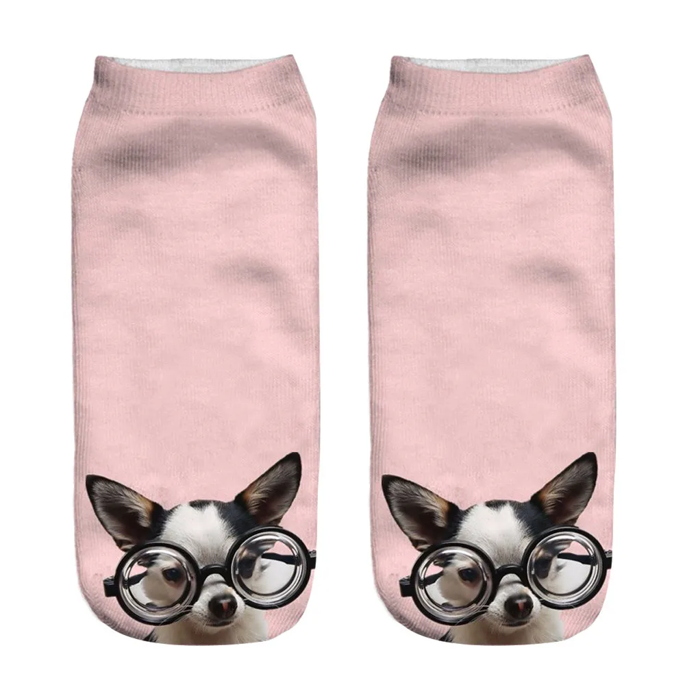 Забавные короткие носки унисекс носки до щиколотки с 3D принтом собаки Повседневные Носки с рисунком для девочек женские короткие забавные носки calcetas mujer# W3