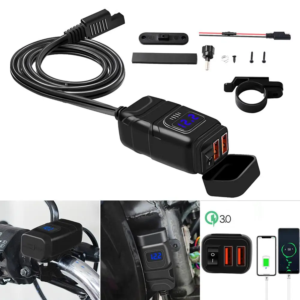 Адаптер SAE USB 12 В с вольтметром и выключателем штепсельная вилка быстрого