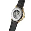 T-WINNER Fashion simple casual men's and women's wrist watch white dial gold case dark brown leather strap mechanical watch 6