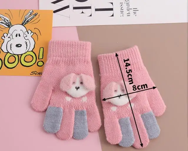 Новинка года, От 2 до 4 лет, высококачественные детские зимние теплые мягкие вязаные перчатки для мальчика, модные тонкие детские перчатки с рисунком собаки
