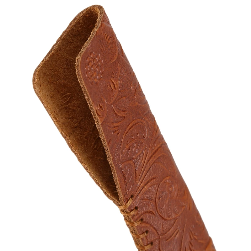 Vintage Carving Design Genuine Leather Single Pen Case Holder for Students and Artists Business