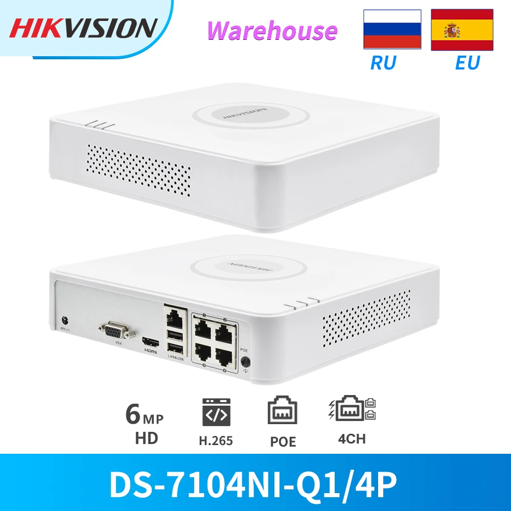 Hikvision Original 4CH POE NVR DS-7104NI-Q1/4P 6MP View 4MP SATA for IPC Security Plug & Play Network Video Recorder Register