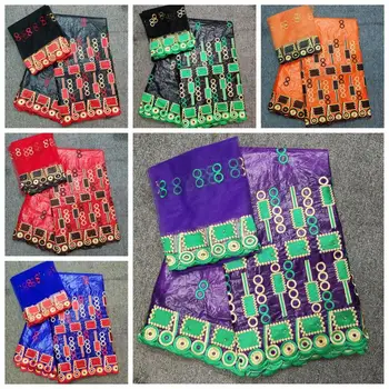 

African Lace Fabric Guinea Bazin Riche Fabric Set With 2 Yard French Net Lace For Blouse 2019 Latest Bazin Riche