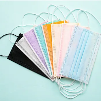 

10/50/100Pcs Black Mouth Mask Disposable 3 Layer Nonwoven Face Mask Filter Dust Protective Masks Red Purple Pink Color Maseczka