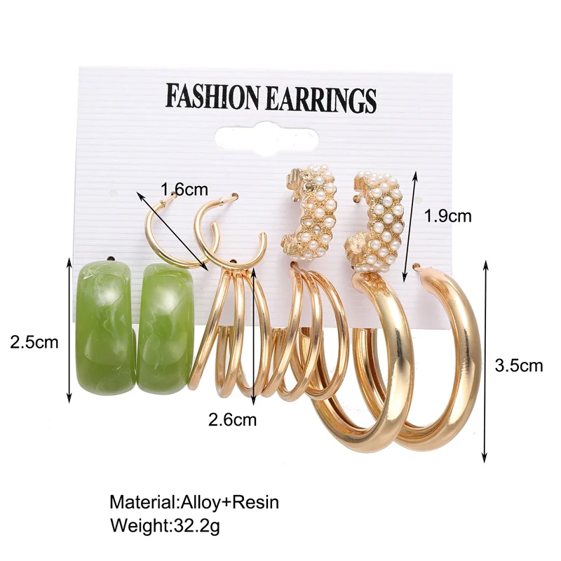 Vintage Fashion Metal Big Round Circle Hoop Earrings Set For Women Acrylic Leopard Butterfly Pearls Dangle Drop Earrings Jewelry