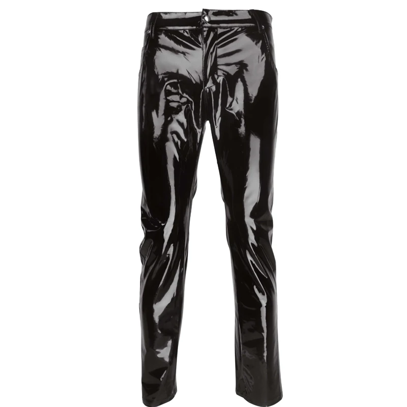 Мужские брюки на молнии Глянцевая Клубная одежда сексуальные лакированные кожаные брюки обтягивающие спортивные брюки черные