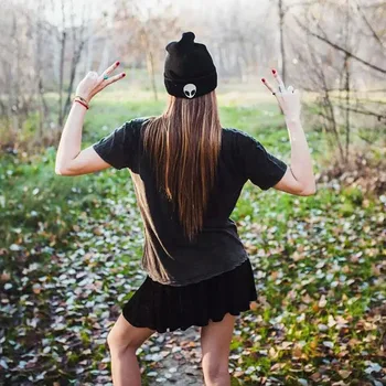 

Droppshiping Winter Knitting Warm Hat Alien Embroidery Daily Slouchy Hats Beanie Cap Outdoor Skiing Caps d88